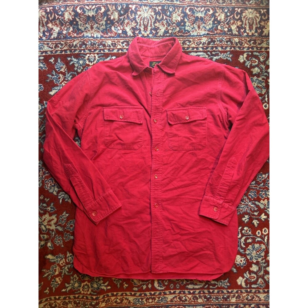 Vintage 1950s LL Bean Black Label Chamois Red Flannel Long Sleeve Shirt Sz 16